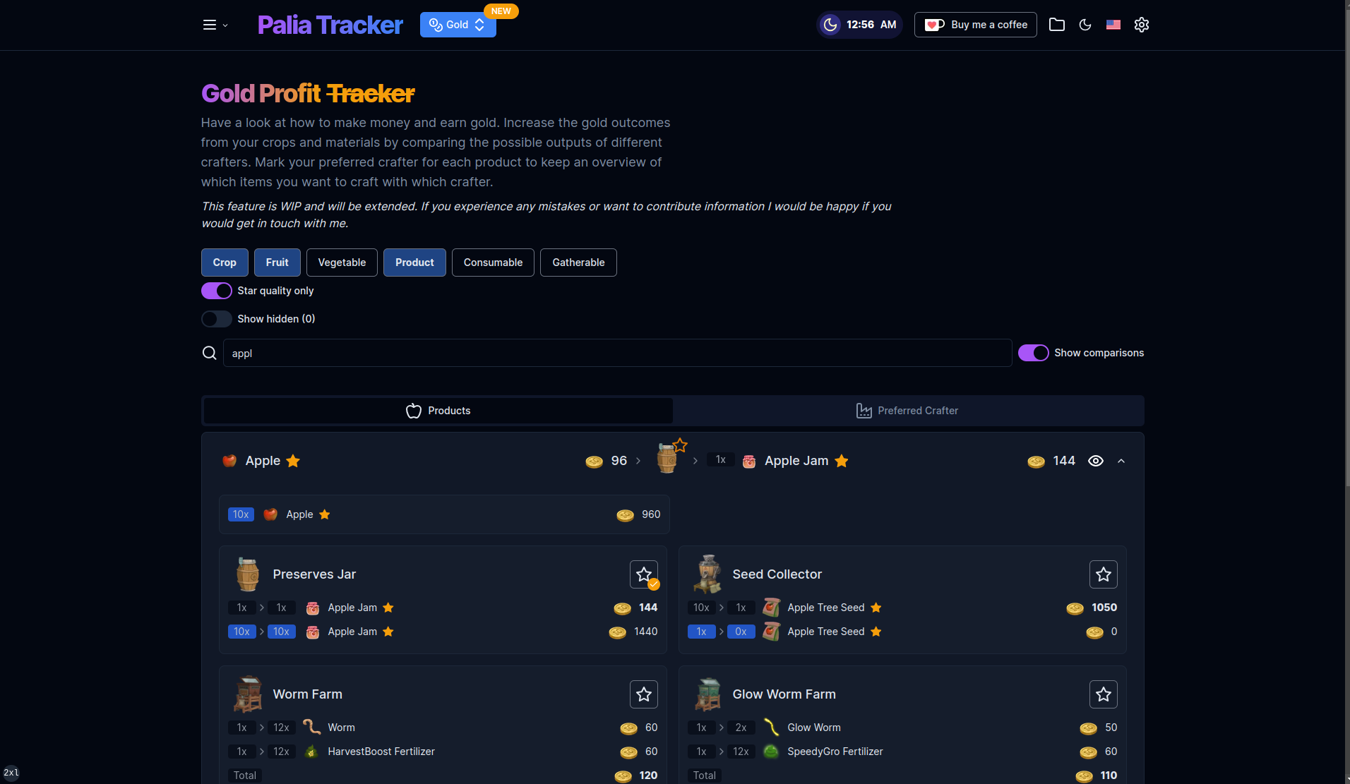 Gold Profit - Palia Tracker - Palia Tracker